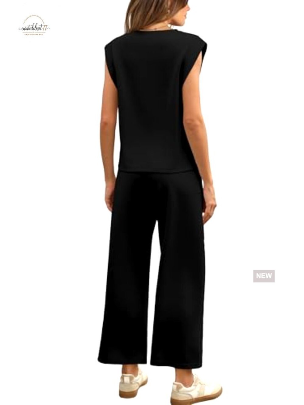 Two Piece Set V-Neck Top Wide Leg Pants Lightweight Stretch Business Casual - Picture 5 of 7
